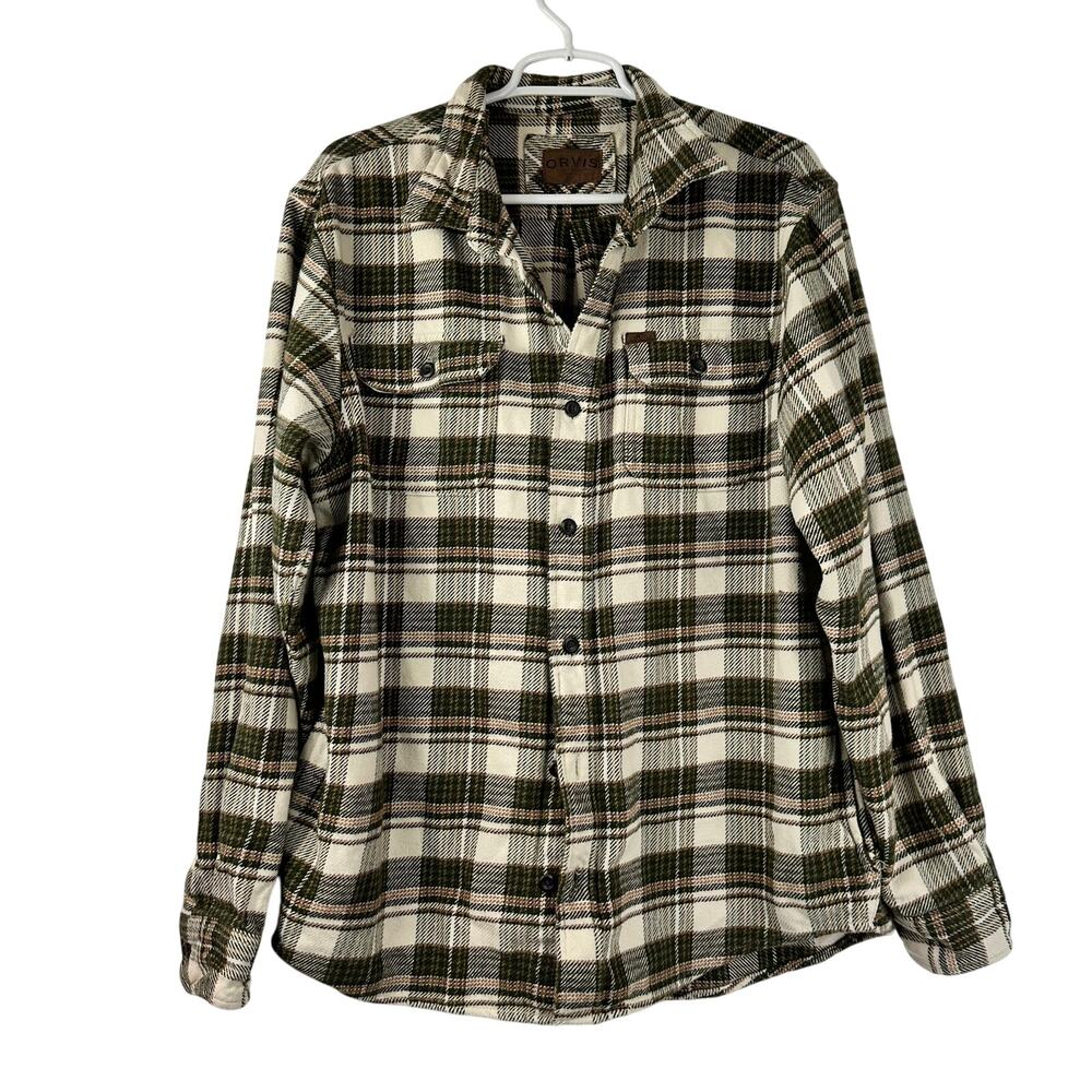 Orvis Flannel Shacket Green Brown Large Outdoors Nature Men's